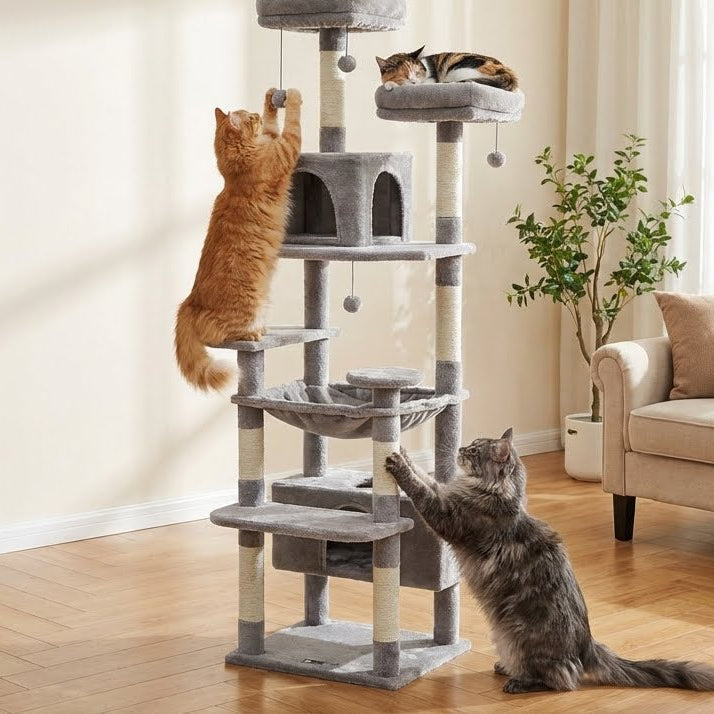 Arbre à Chat avec Griffoirs en Sisal – Tour Stable à Plusieurs Niveaux avec Hamac et Condo Confortable