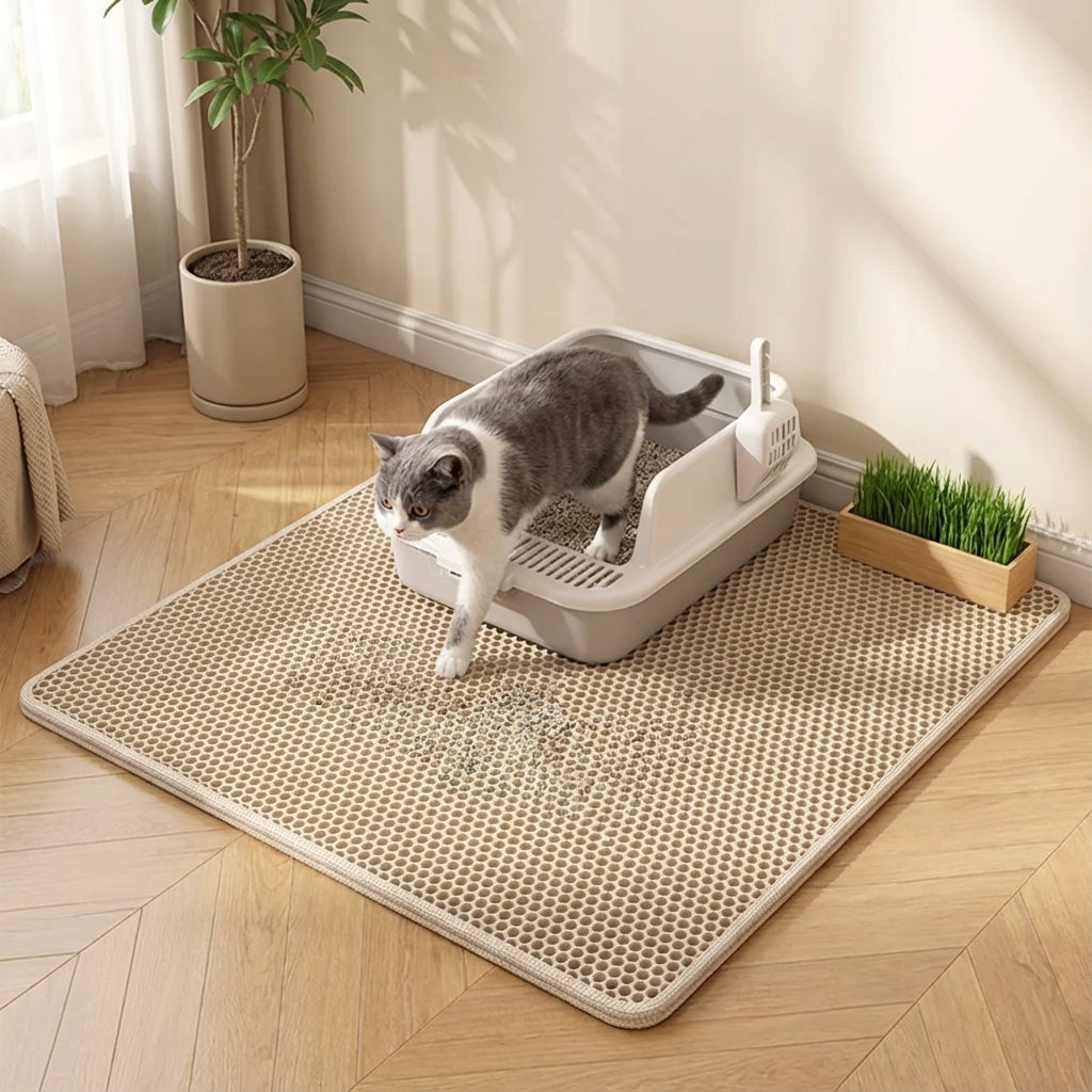 Tapis Anti-Litière pour Chat – Double Couche, Anti-Projection & Facile à Nettoyer